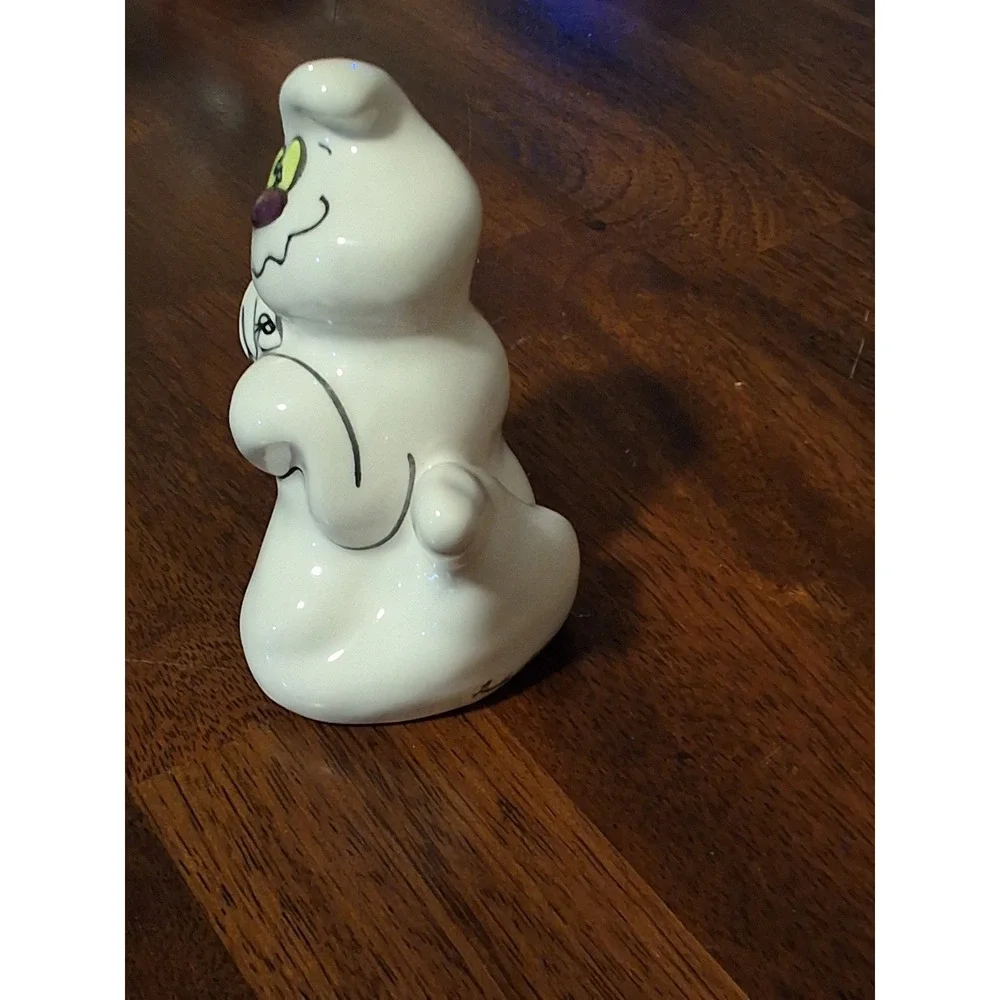 Halloween Ghost Salt and Pepper Shakers Ceramic Pumpkin Spiderweb Set White